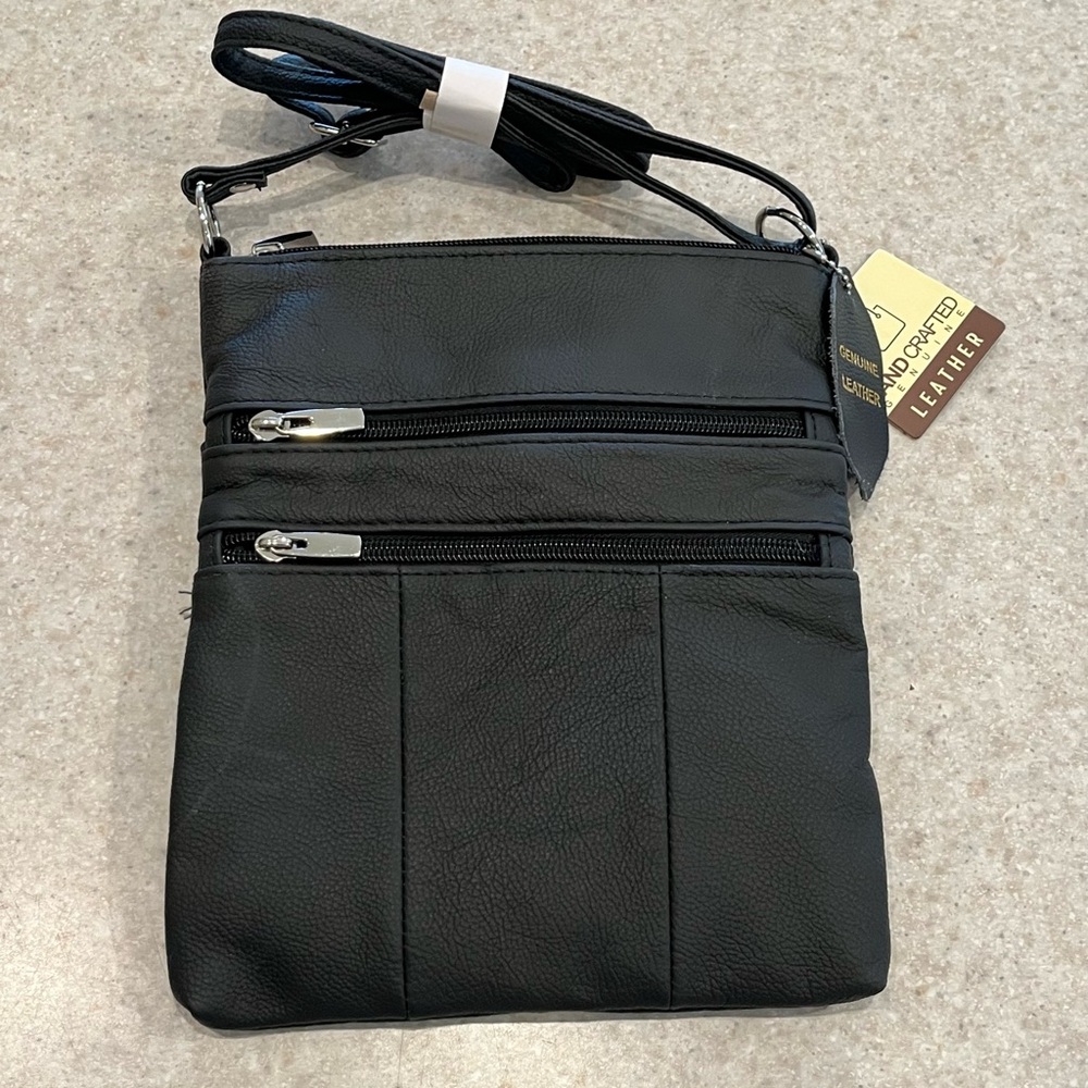 Genuine Leather Black Crossbody Bag